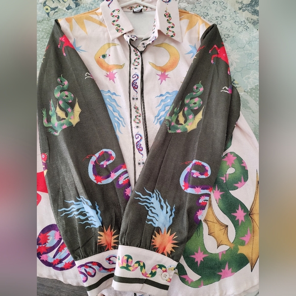 LIKE MY CHOICE | Boho Multicolor Graphic Print | Loose Long Sleeve Shirt | Small - Picture 2 of 7